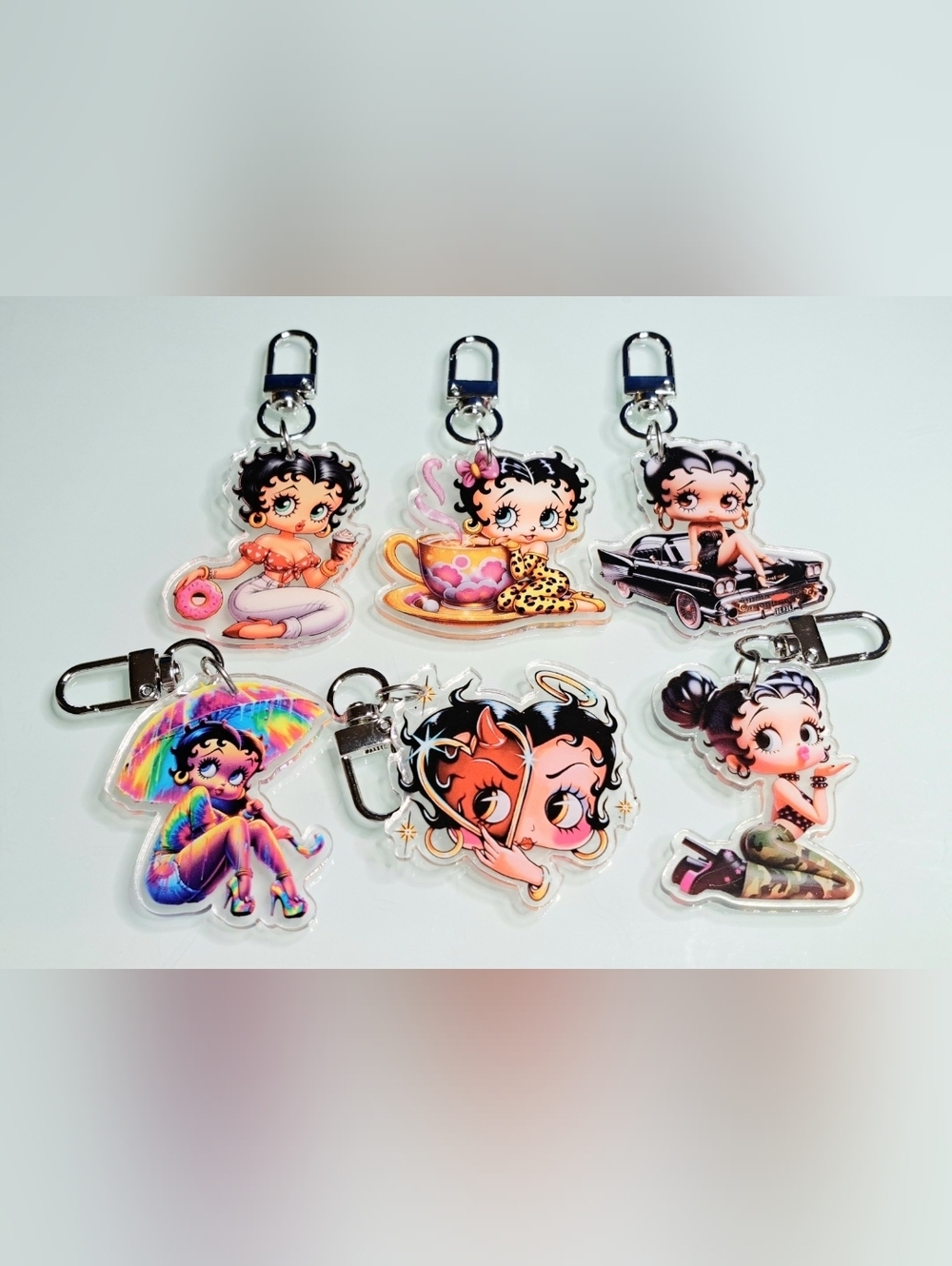 Betty Boop Keychain Purse Backpack Charm Clip Set Of 6